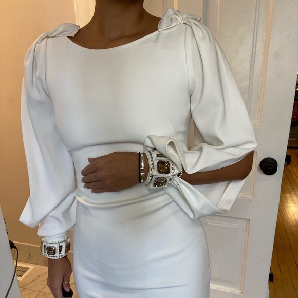 Elie Tahari jewel cuff split sleeve white dress - Picture 10 of 12